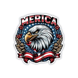 eDesign Merica Bald Eagle Patriotic Vinyl Sticker Decal - 4 Inches - American Flag USA Pride Eagle Head Sticker for Car Truck SUV Van Window Bumper Laptop Tumbler and Any Smooth Surface 2-Pack