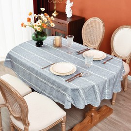 Monibana Rustic Oval Cotton Linen Tablecloths Embroidered Farmhouse Spring Table Cloths, Kitchen Dining Room Party Tablecloth Table Cover for Oval Tables 54 x 72 Inches