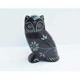Craftslook - Escultura de búho tallado de esteatita de 3 pulgadas - Figura de búho hecha a mano para decoración del hogar y la oficina, estatua coleccionable de buena suerte, regalo de arte pulido