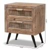 Baxton Studio Calida Whitewashed Brown Wood and Rattan 2-Drawer End