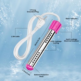 Immersion Water Heater, Electric Immersion Water Heater with Digital LCD Thermometer, Stainless Steel Guard Anti-scalding Submersible Water Heater for Bathtub Hot Tub Pool (Pink)