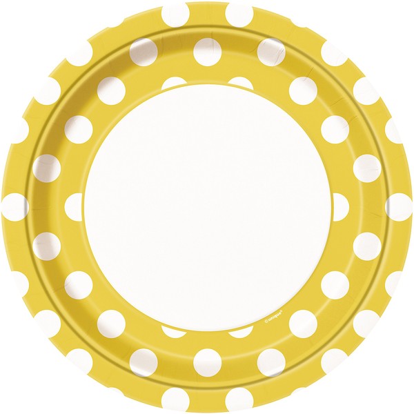 Unique Industries, Polka Dot Paper Plates, 8 Pieces - Yellow