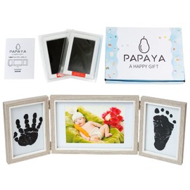 PAPAYA Baby Photo Frame, Handprint, Foot Shape, 3-Way Design, Keepsake Gift, Baby Shower, Home Celebration, Photo Frame, Cute Cosmetic Box, Baby, Safe Even If You Fail It Comes With 2 Ink That Won't Soil Your Hands And Feet