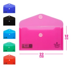 STARPLAST PLASTIC ENVELOPES - Pack of 12 Folders on Plastic, Velcro Closure, Assorted Basic Colours, for Filing, Sorting and Taking to School, Office or College - 22.5 x 12.5 cm