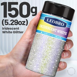 LEOBRO White Glitter, Glitter, Snow Glitter for Crafts, Iridescent Glitter, Clear Glitter, White Chunky Glitter Flakes, Candle Glitter for Resin Crafts Nail Body Glitter, 1/24" (1 MM)