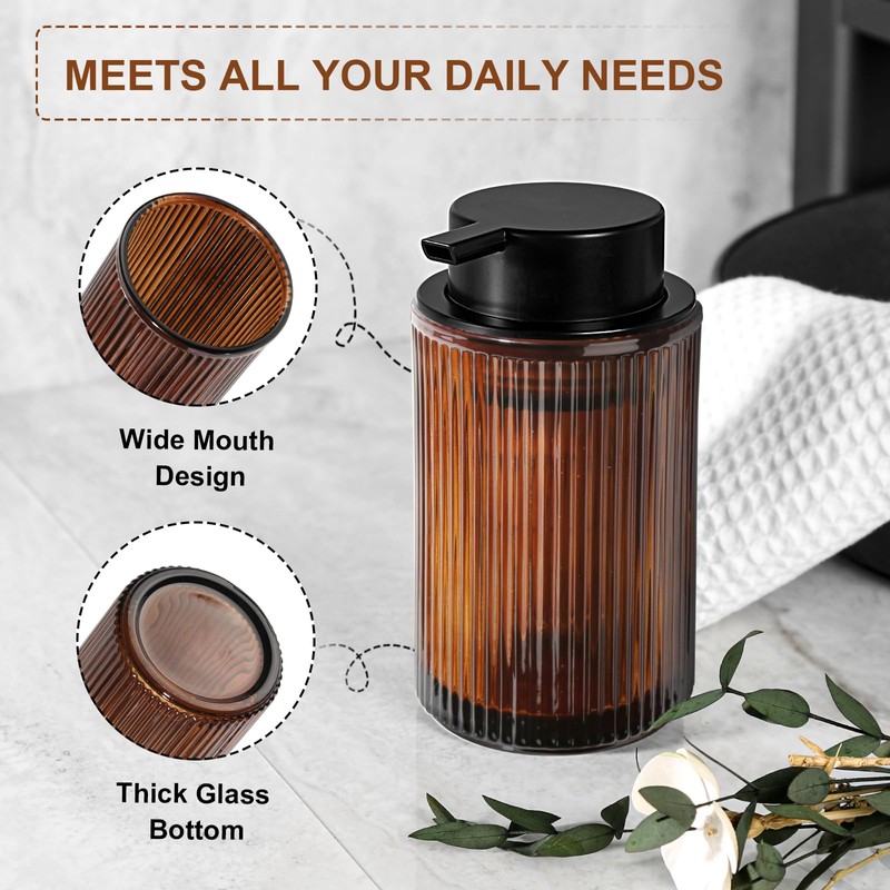 KASUNTING Amber Glass Foaming Soap Dispenser, Ribbed Foam Hand Soap