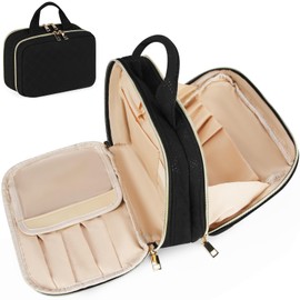 RAINSMORE Travel Makeup Bag Large Capacity Cosmetic Bag Wide Open Makeup Pouch Black