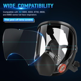 50 Pack Peel Off Lens Cover Compatible for 3M Respirator Masks 6885, 6000, 6700, 6800, 6900 Series, Faceshield Cover Lens, Full Face Mask Protector 9.9" x 5.6", Respirator Face Shield Cover