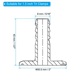 PATIKIL 1.5in Tri Clamps to 5/16in Hose Barbed Adapter, 2pcs Sanitary Tri Clamps Hose Barb Fitting 304 Stainless Steel Pipe for Brewery Winery Food Processing Equipment