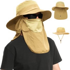 Sombrero para el Sol Protección UV, UPF50+ Sombrero de Pesca de ala Ancha para Hombre y Mujer, Gorro Pescador Plegable y Impermeables, con Cortinas para Cara y Cuello, para Senderismo Camping Playa