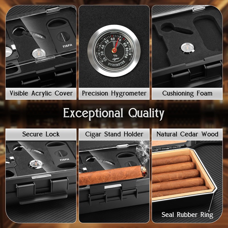 TISFA Cigar Humidor Set Travel Humidor for 5 Cigars Includes