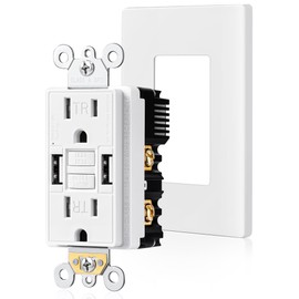 SURAIELEC 15 Amp GFCI Outlet with Dual USB-A Ports, Self-Test GFCI Electrical Outlet Combination with USB-A, Tamper-Resistant GFCI Outlet, Screwless Wall Plate Included, ETL Listed, White,1-Pack