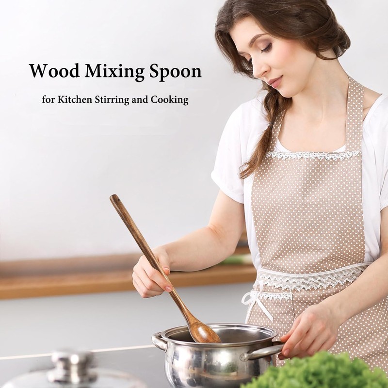 JUMXSRLE Wooden Spoon, 13 inch Extra Long Handle Wooden Cooking