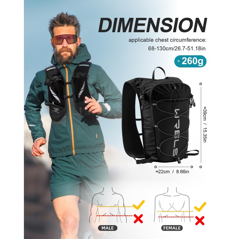 WRELS Running Hydration Vest 8L for Men Women with 10