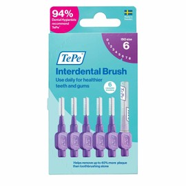 Cepillo interdental TePe, Original, morado, 1,1 mm/ISO 6, limpieza interdental eficaz, eliminación de placa e hilo dental para espacios grandes, 6 piezas.