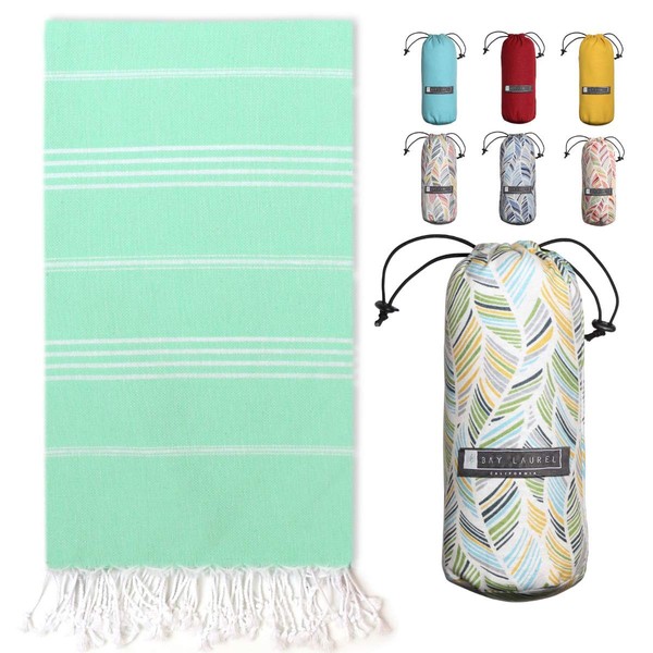 BAY LAUREL Turkish Beach Towel with Travel Bag 39 x 71 Quick Dry Sand Free Lightweight Large Oversized Beach Towel Turkish Towels Light Beach Towel Travel Towels