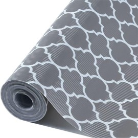 Shelf Liner, Drawer Liner, 12 Inches x 20 FT Cabinet Liner for Kitchen Cabinets Non-Adhesive Shelf Liners, Waterproof Shelf Paper with Non-Slip, Durable Liners, Quatrefoil Gray