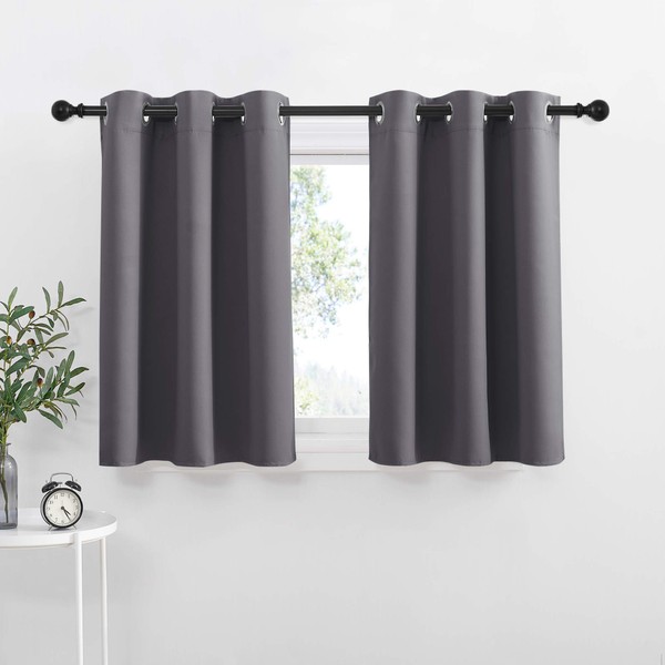 NICETOWN Kitchen Curtains Blackout Drapes - Thermal Insulated Blackout Grommet Curtains Drapes Window Treatment Home Decor for Basement/Dorm (42W by 36L + 1.2 inches Header, Grey, 1 Pair)