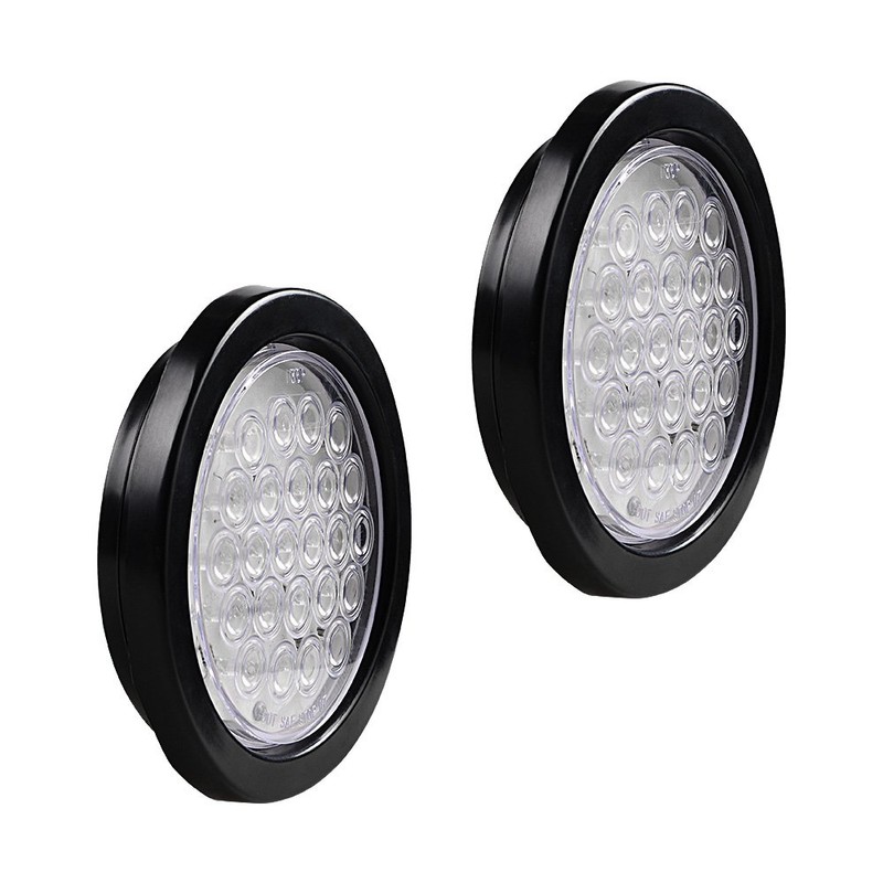 2pcs Clear Lens 4" Round 24-LED Back Up Reverse Tail