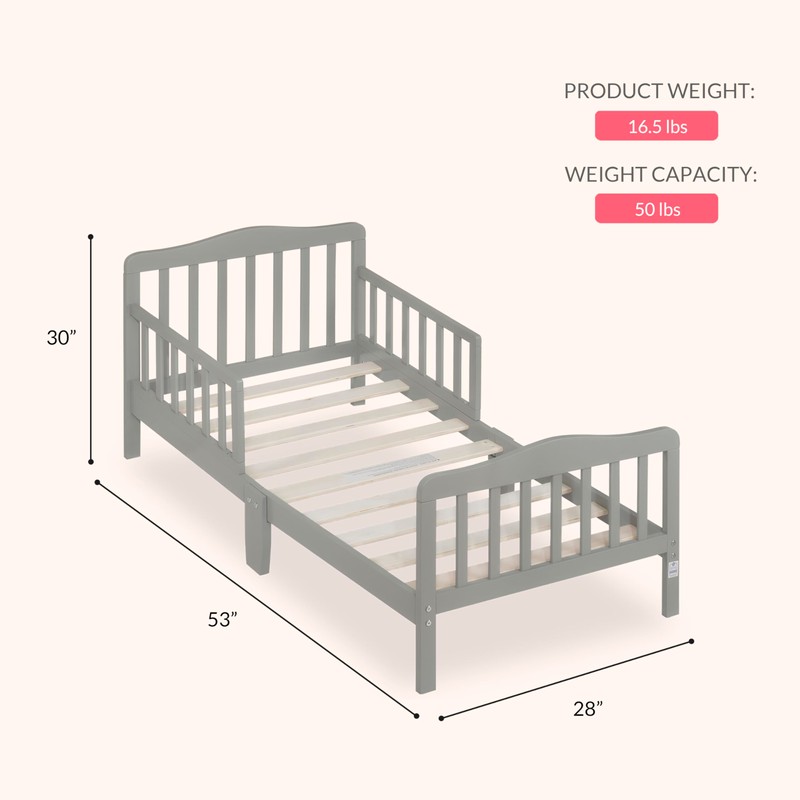 Dream On Me Classic Design Toddler Bed in Cool Grey,