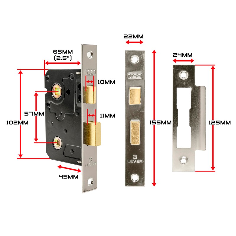 TSS Polished Chrome Bathroom Lock 2.5" (65mm) Bathroom Door Lock