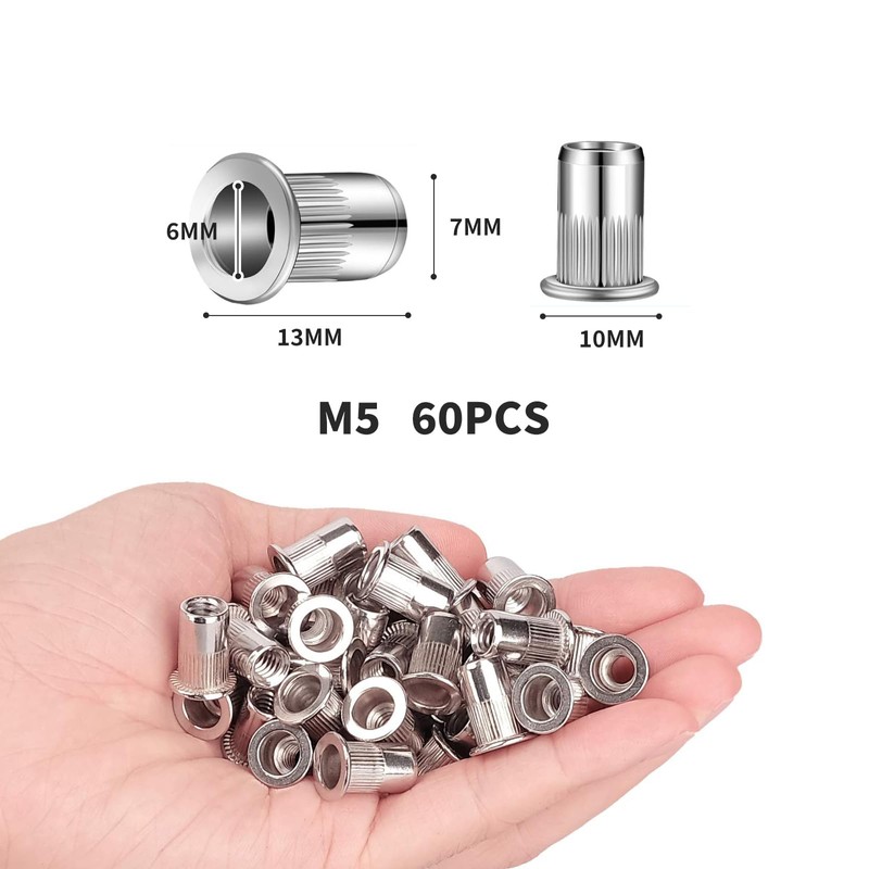 Pack of 60 Rivet Nuts M5 Stainless Steel - Retractable