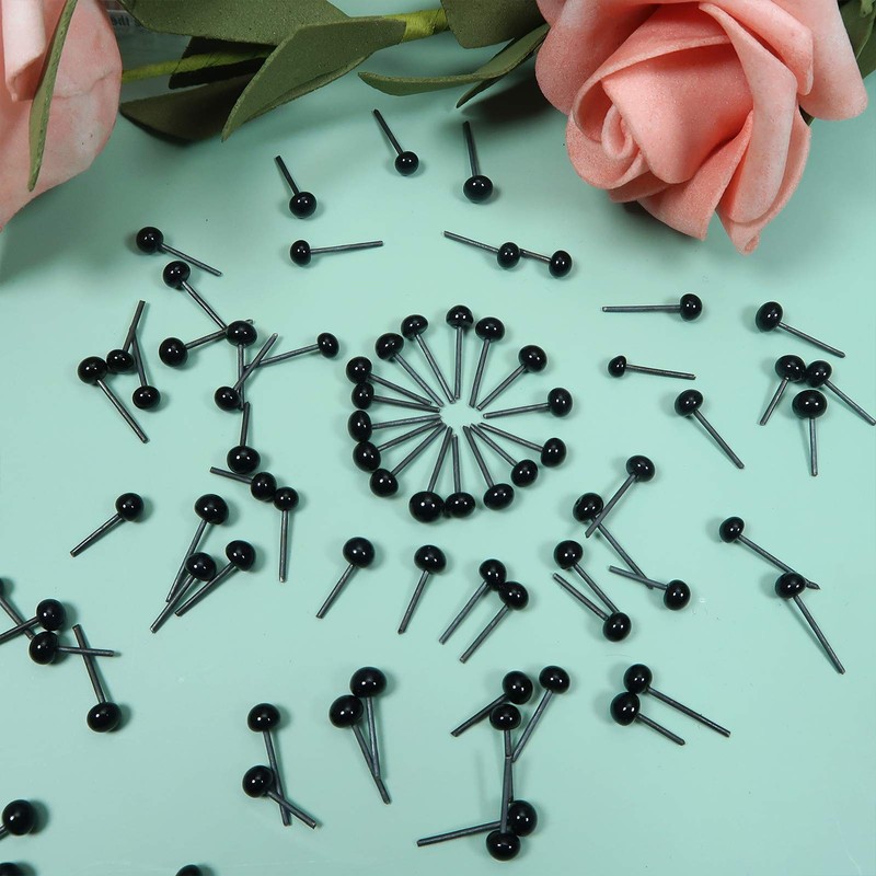 TOAOB 150pcs Black Glass Eyes 4mm Beans Needle Doll Eyeballs