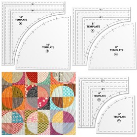 Kigley 3 Set Drunkards Path Quilting Templates Large Quilting Rulers and Templates for Cutting Patterns with 1/4" Seam Allowance Supplies for DIY Craft(Clear,10, 8, 6 inch)