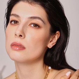 Pearl Dangle Stud Earrings for Women Stainless Steel Tassel Link Chain Dangling Charm Earring Geometry Pearls Drop Earrings Fashion Jewelry (Gold)