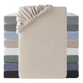 SOULFUL Fitted Sheet 140 x 200 cm, 100% Washed Cotton Camel Beige Bed Sheet Breathable Jersey with Linen-Like Handle, Oeko-Tex Certified