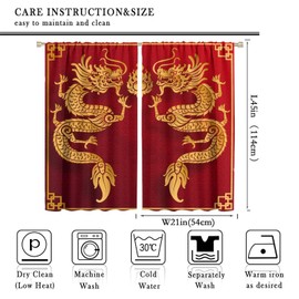 Golden Dragon Curtains Asian Tradition Elements Chinese Dragon Red Background Blackout Window Drapes Living Room 2 Panels 42x45 Inch