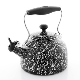 Chantal Tea Kettle, Vintage Series, Enamel on Steel, Whistling (Black Splatter on White)