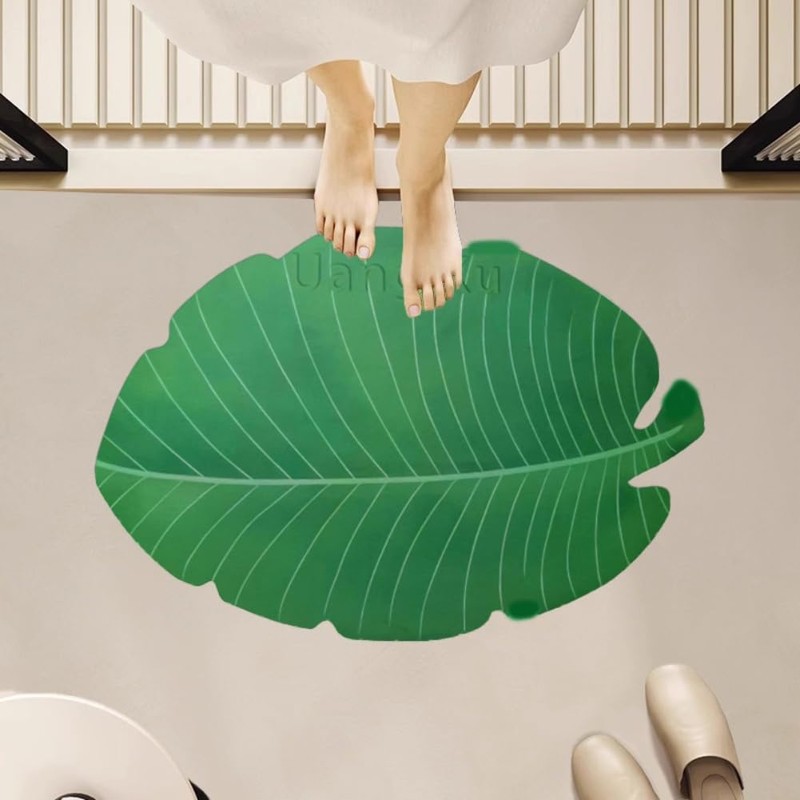 Uang Ku Bathroom Mat Leaf Shaped Water Absorbing Non-Slip Washable