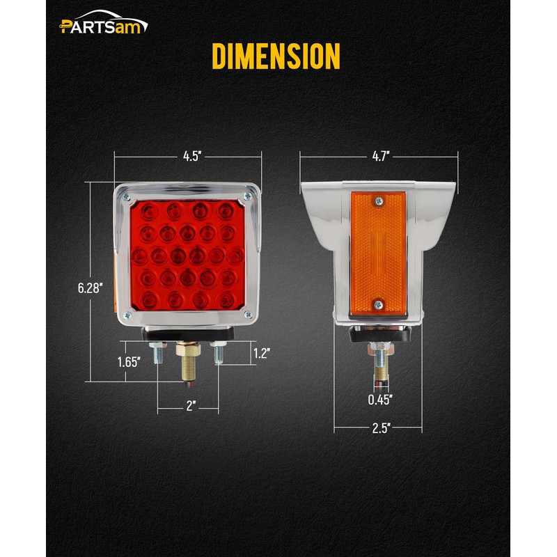 Partsam Pair Truck Trailer 52 LED Red/Amber Square Double Face