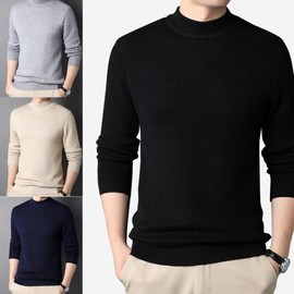옷자락 (osjarak) 남자 겨울니트 반목 직장인 검정색 얇은목티 티셔츠 Men's Winter Knit Mock Neck Thin Black T-shirt by Osjarak