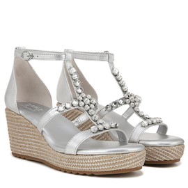 Naturalizer Womens Serena Strappy Wedge Sandal Silver Metallic 8.5 M