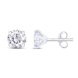 4mm Round Cut Cubic Zirconia Stud Earrings in 14k White Gold Over Sterling Silver