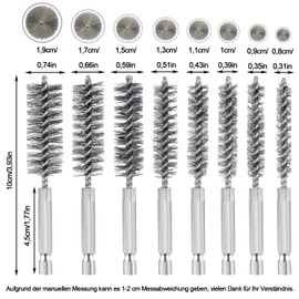 Steel Brush, Pack of 8 Cylinder Wire Brush, 8 Sizes Boiler Brush, (8 mm, 9 mm, 10 mm, 11 mm, 13 mm, 15 mm, 17 mm, 19 mm) for Cleaning Cylinders, Pipes
