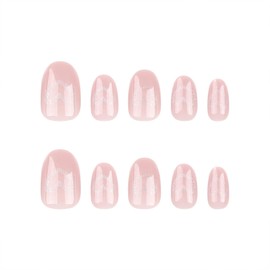 Valentine's Day Press on Nails Short Oval Fake Nails with Heart Glitter Design Glue on Nails Pink Full Cover Nails Press ons Glossy False Nails Acrylic Valentines Stick on Nails for Women 24Pcs