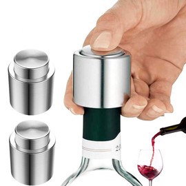 Tapón de Vino, Reutilizable de Sello Goma Cierre Hermético, Tapón de Vacío Interno Acero Inoxidable para Botellas de Vino, para Mantener el Vino Fresco, Hogar, Exterior, Casual, 2 pcs