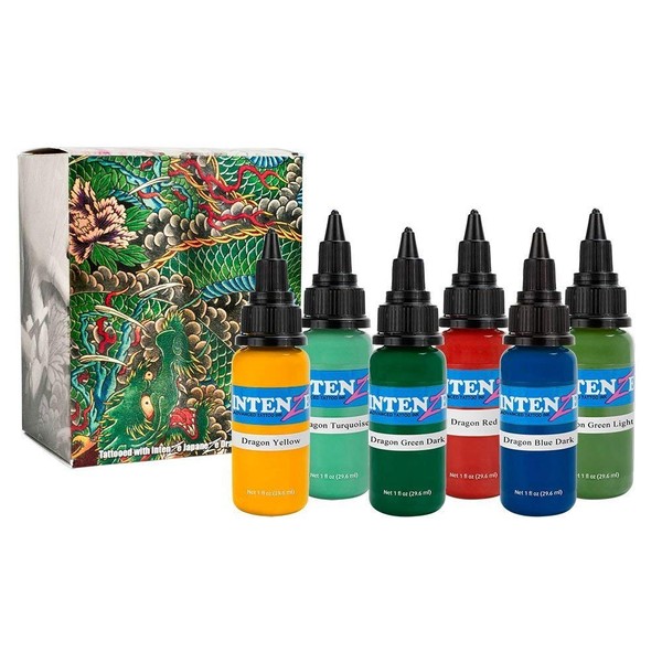 Intenze Tattoo Ink Japanese Dragon Color Series by Mario Barth 6 Bottles 1oz