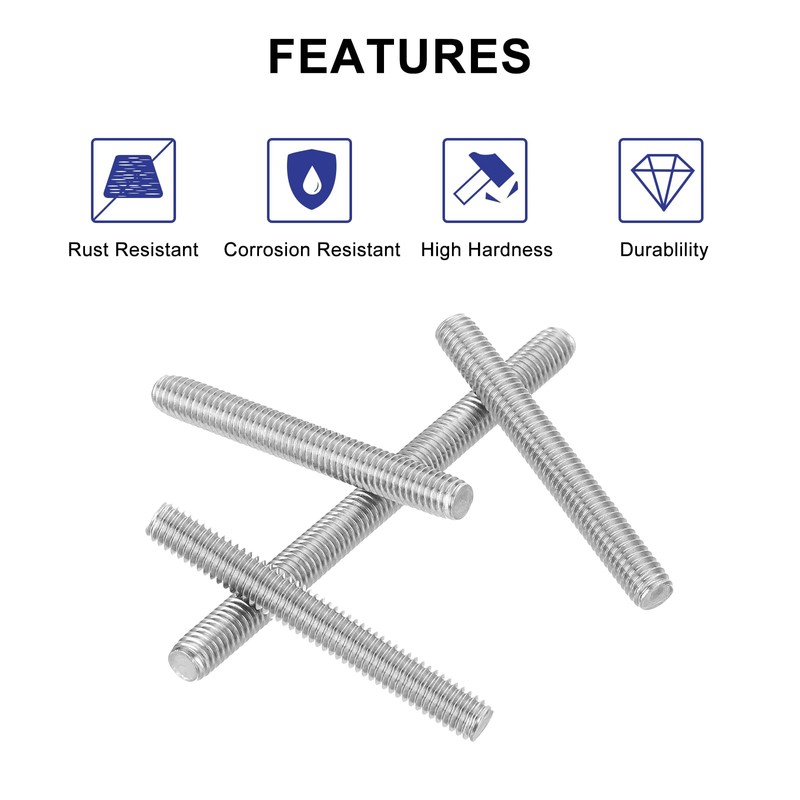 QUARKZMAN 4 Pieces Threaded Rods, M6 x 50 mm, 304