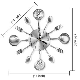 CIGERA 14" Kitchen Cutlery Wall Clock with Forks and Spoons for Home Decor,Silver