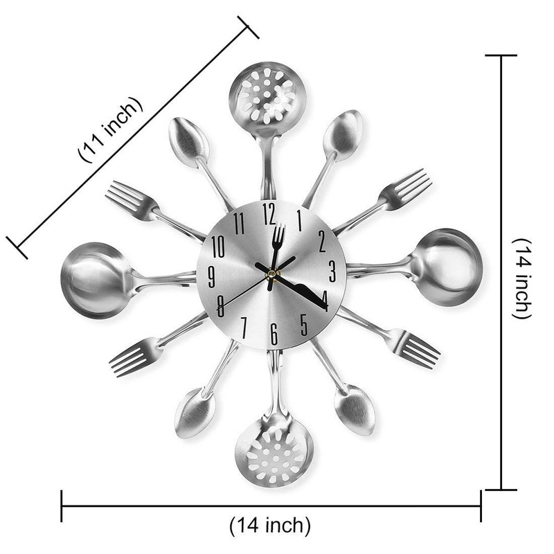 CIGERA 14" Kitchen Cutlery Wall Clock with Forks and Spoons