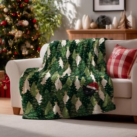 Horaldaily Christmas Flannel Blanket Throw, Green Christmas Trees Snow Cats Soft Fuzzy Plush Cozy Fleece Blankets for Couch Sofa Bed Lounging, Ideal Gifts for Kids Adults Wife Self, 50x60