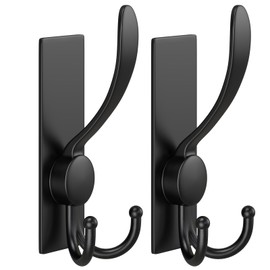 VAEHOLD 2 Pack Adhesive Towel Hooks Robe Towel Wall Hooks Stainless Steel Heavy Duty Coat Hooks, Multifunctional Practical Hooks for Hanging Bathrobes, Coats (Black)