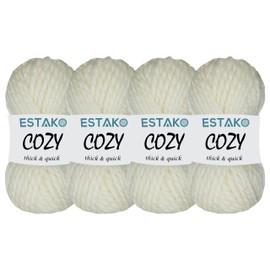 Estako Cozy Thick & Quick Yarn (4 Skeins Pack) 20% Wool 80% Acrylic Soft Super Bulky Weight #6 Knitting and Crocheting Yarn (4 x 3.52 Oz) / (4 x 65 Yrds) (50299-Cream)