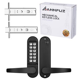 ANNFUZ Mechanical Keypad Keyless Entry Door Lock with Handle,Push Button Code Door Knob Lock,Single-Side Combination & Interior Non-Locking Lever,Exterior Auto-Lock,for Front Gate,Matte Black