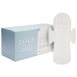 LOLA Non-Toxic Cotton Pads for Women - 36 Count Regular Absorbency Ultra Thin Menstrual Pads with Wings, HSA FSA Approved