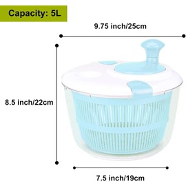 KMAKII Salad Spinner - Salad Washer, 5L Salad Dryer Salad Spinners with Vegetable Washing Basket, Household Fruit Dehydrator Drainer, Manual Salad Washer for Kitchen,Blue
